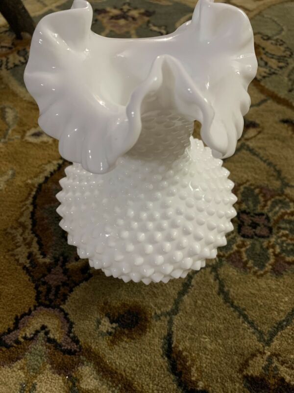 Vintage Fenton White Milk Glass 7 1 4 Vase Hobnail Ruffled Edge Antique Price Guide Details Page