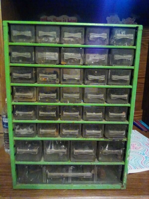 Green vintage 35 drawer small parts storage bin Antique Price Guide