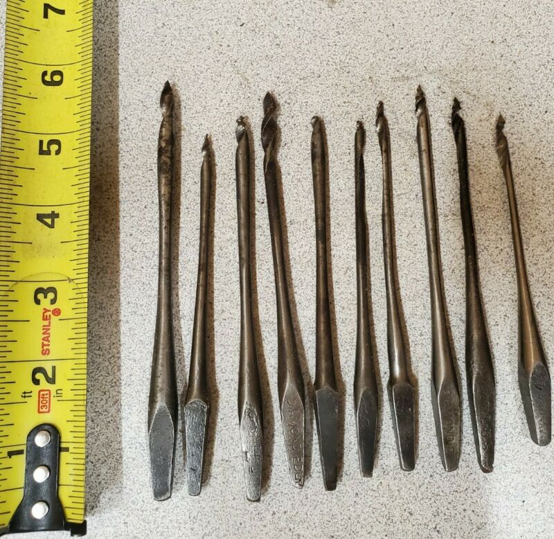10 Vintage Gimlet Style Auger Bits,Old Carpenter Hand Brace Drill Bits