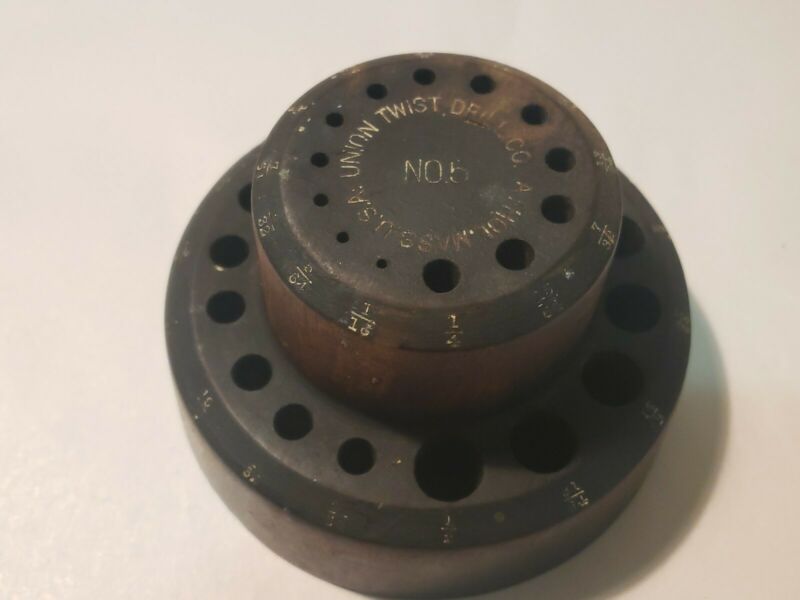 Vintage WOOD Union Twist Drill Co 5 Drill Bit Index Athol Mass USA
