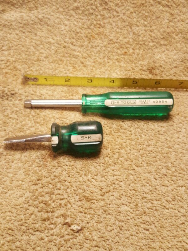 SK SK Tool 40954 1/4" Screwdriver Type Socket Driver Green/White with flat 3 IN Antique