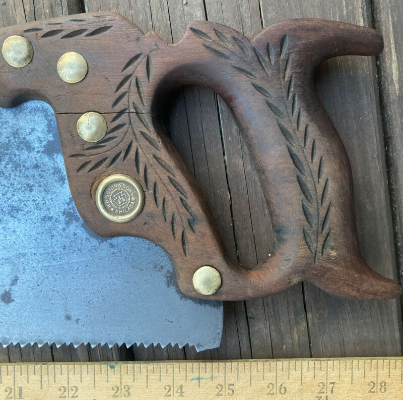 Vintage Antique Henry H Disston & Sons Philada 28 inch RIp Hand Saw Man ...
