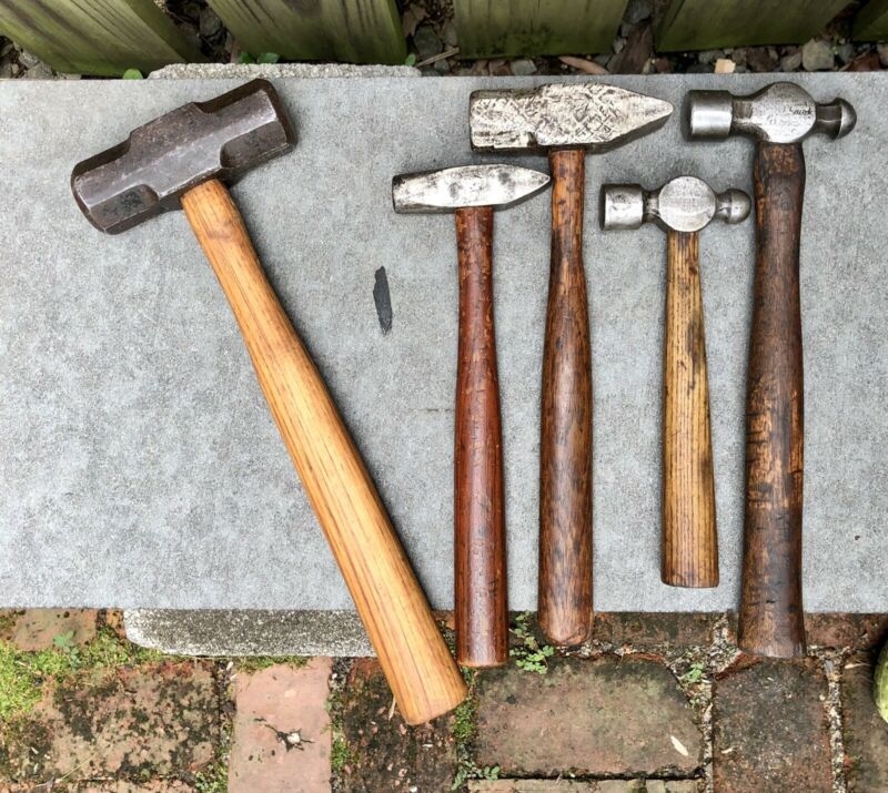 Lot of 5 Vintage Blacksmiths Hammers Peen Sledge Blackhawk Drop