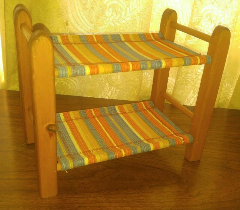 Vintage Wooden Doll Bunk Bed 1940s 50s 60s? Vtg wood beds striped