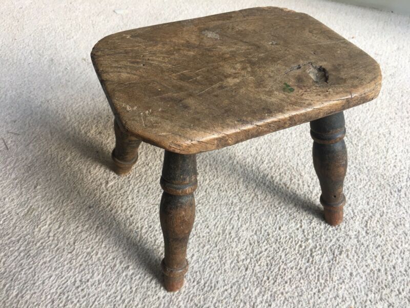 Small Antique Wooden Milking Stool / Childs Vintage Rustic Farm Stool