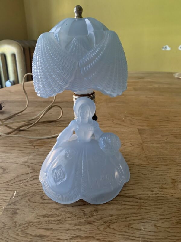 Blue Glass Bedside Lamp Southern Bell With seashell Depression Glass ...