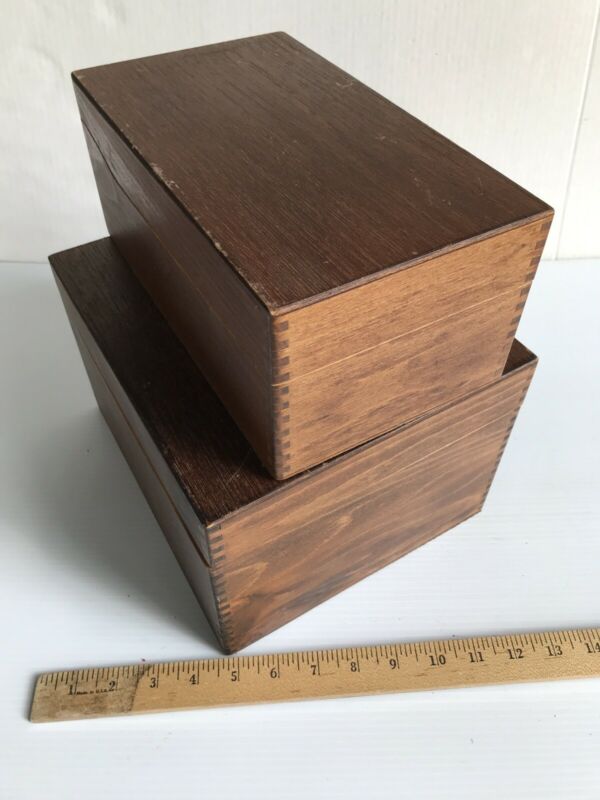 Two Vintage Wood Card Catalog Library Boxes File wood organize