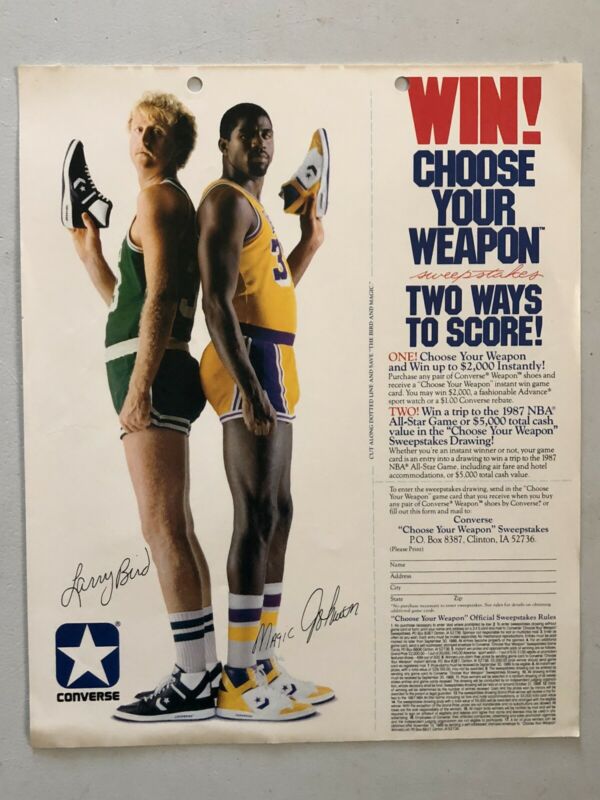 Vintage 1986 Larry Bird Magic Johnson Converse Shoe Poster