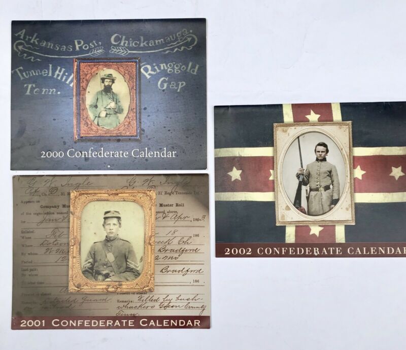 3 Vintage Confederate Calendars, Civil War, 2000, 2001 And 2002