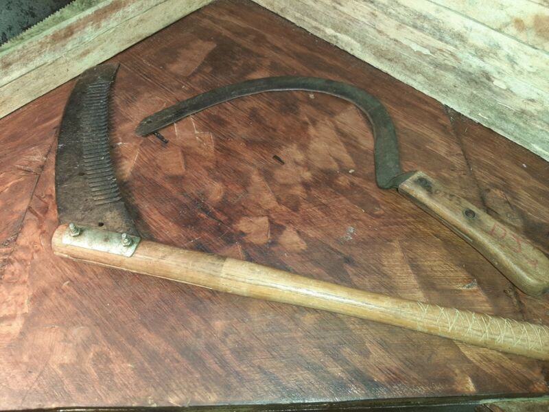 2x SICKLE HAND SCYTHE CORN CUTTER FARM TOOL REAPER primitive blades