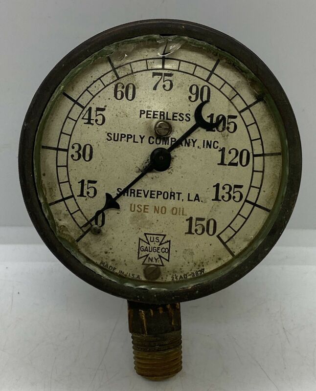 Vintage Peerless Supply Co. Shreveport, LA. Brass Pressure Gauge