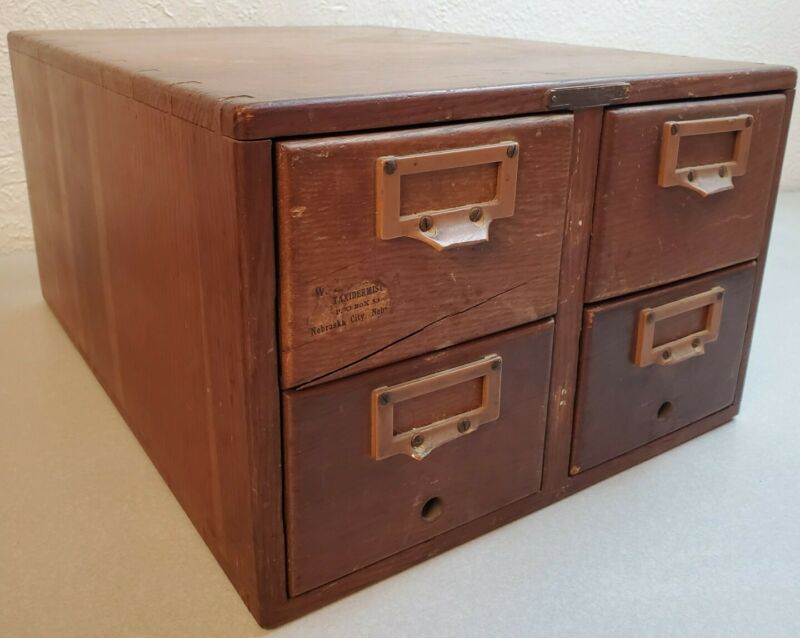 Vintage Remington Rand Oak 4 Drawer Wooden Library Index Card File