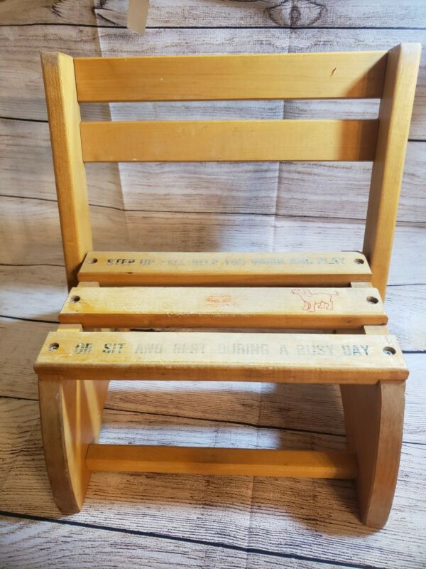 1985 Wooden Childs Convertible Step Stool Chair Vintage Kitchen