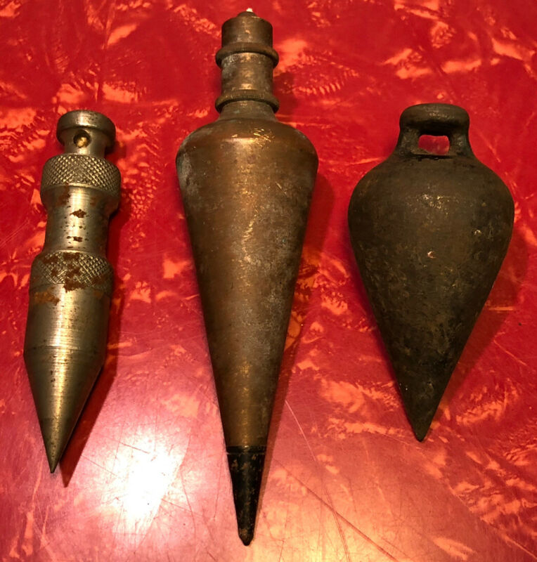 Genuine Vintage Lot 3 Old Plumb Bob Mason Tool Vertical Level Original