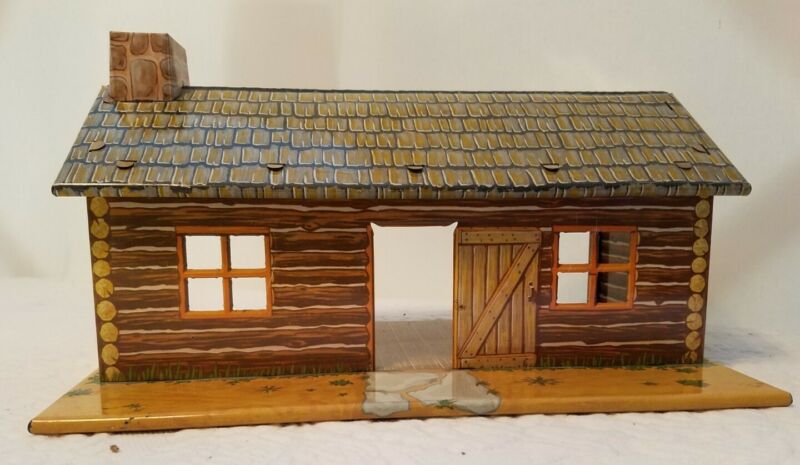 Vintage Marx 1960s Tin Litho Log Cabin - Rare find with chimney on roof ...