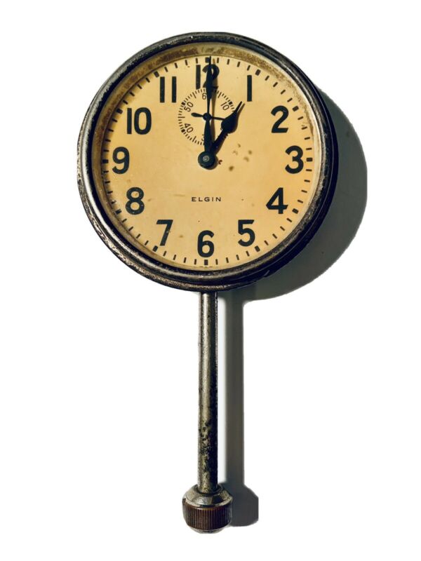 Antique ELGIN 8 Day LongStem Windup Dash Clock Antique Price Guide Details Page