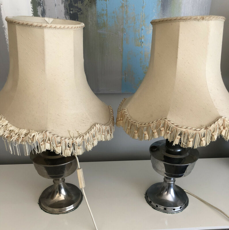 A Pair Of Vintage Chrome Aladdin Oil Lamp Converted To Electric