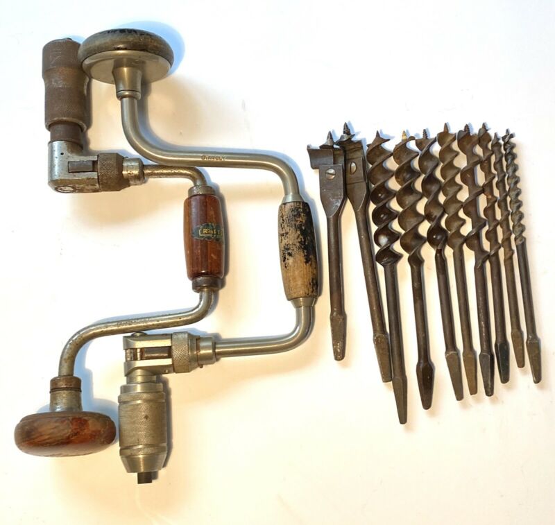 Vtg Lot Woodworking Hand Drill Auger Bits Stanley Craftsman Clark