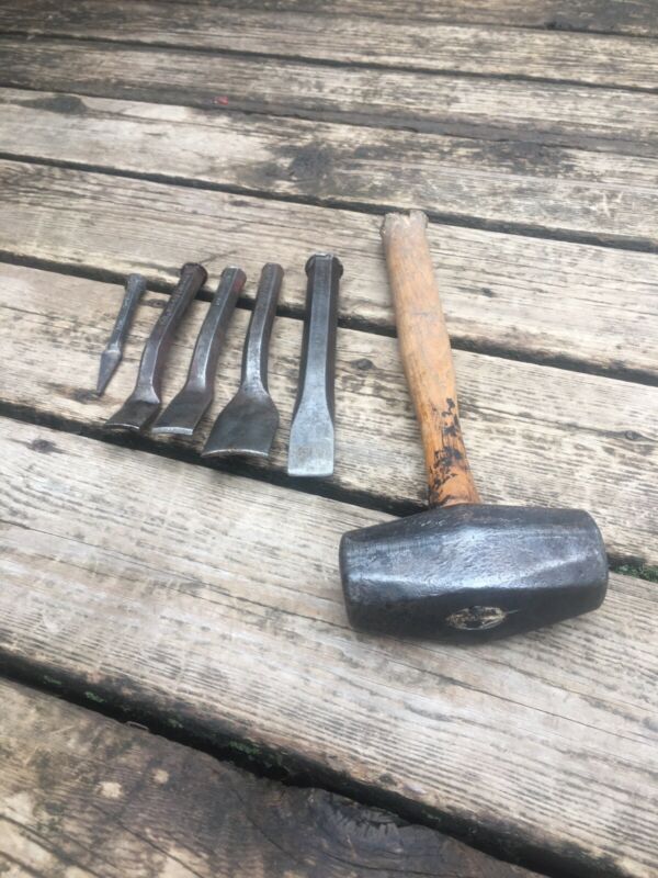 OLD USED VINTAGE TOOLS HAMMER CROSS BALL PEIN COLD CHISELS BLACKSMITH