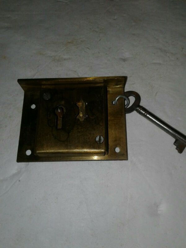 Antique Drawer Lock Furniture Brass Period original with key