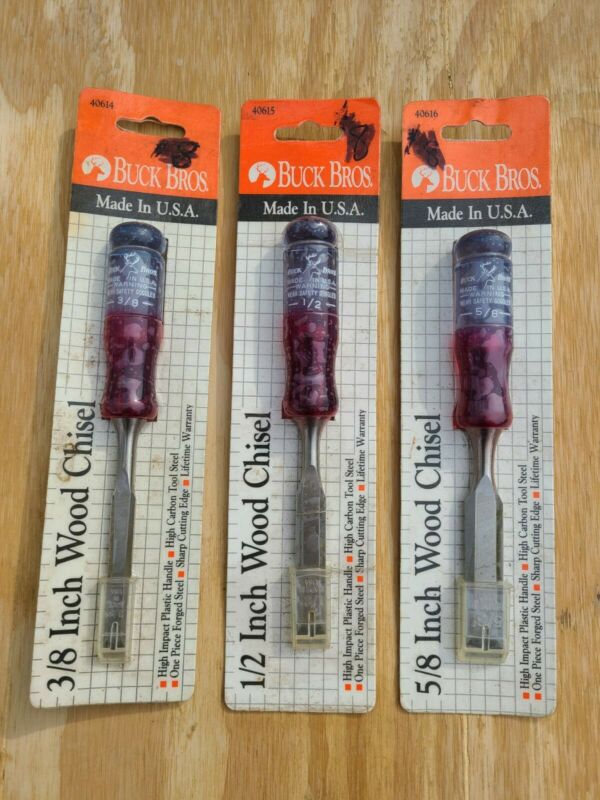 NOS Vintage Buck Bros Wood Chisels Made in USA Lot of 3 Antique Price Guide Details Page