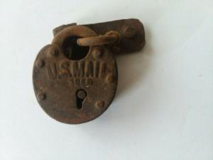 ANTIQUE REG'D US MAIL BB LOCK PADLOCK, USPS, USPO, ROTARY KEY, BAG LOCK