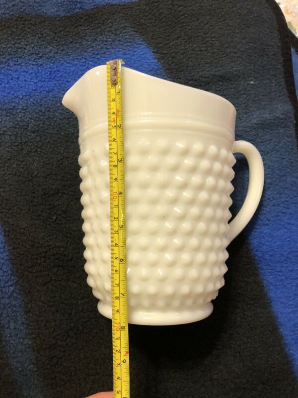 Vintage large hobnail white milk glass pitcher, 8" tall Antique Price Guide Details Page