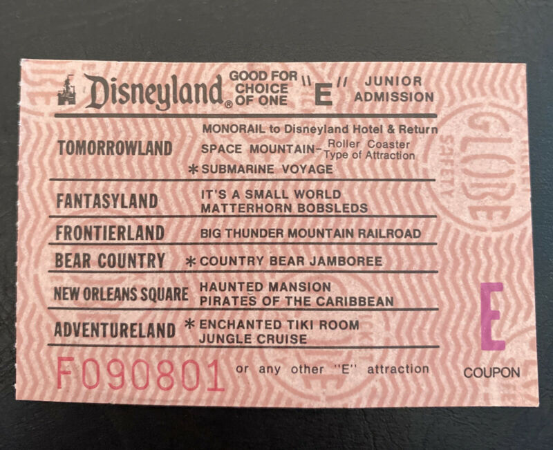 Disneyland Original Junior E Ticket Coupon Antique Price Guide