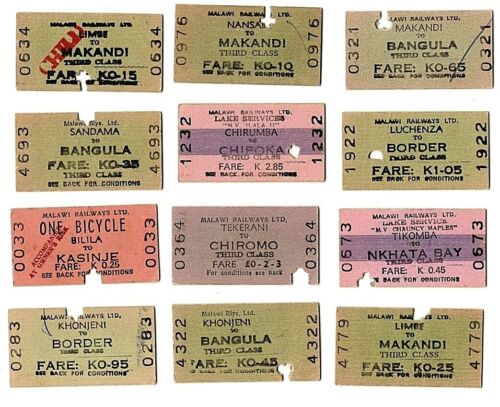 Railway tickets: Malawi Railways: 12 examples, mostly 1970''s