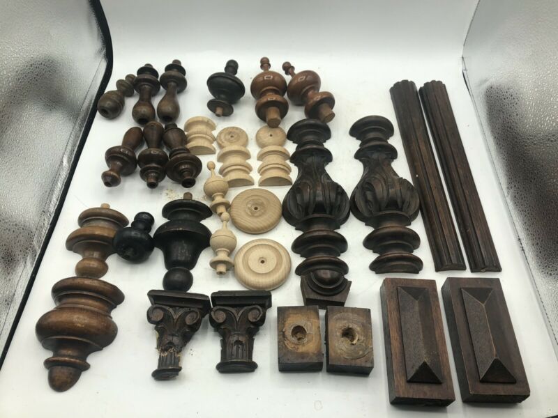 Antique assortment of German carved wooden Clock Finials And Trim