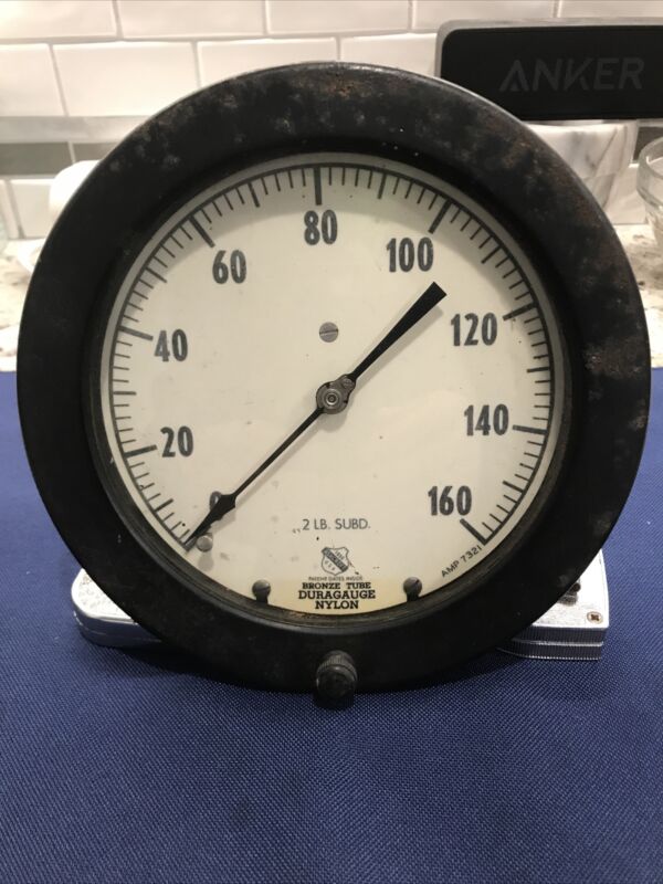 Vintage ASHCROFT 1850 7.5" CAST IRON PRESSURE STEAM GAUGE Antique