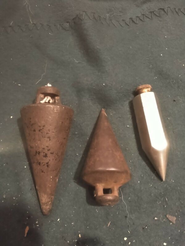 Vtg antique cast iron steel plumb bob set lot carpentry surveying tool 3 pcs Antique Price