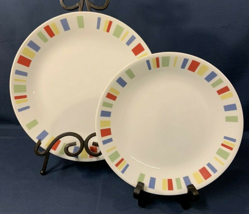 Vintage Corelle by Corning MEMPHIS Set of 2 Dinnerware Plates Colored
