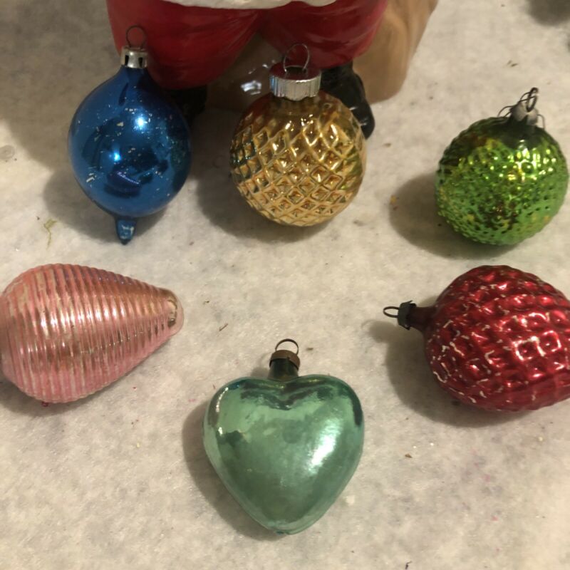 6 Antique Christmas Ornaments Blown Mercury Glass Feather Tree Indents ...