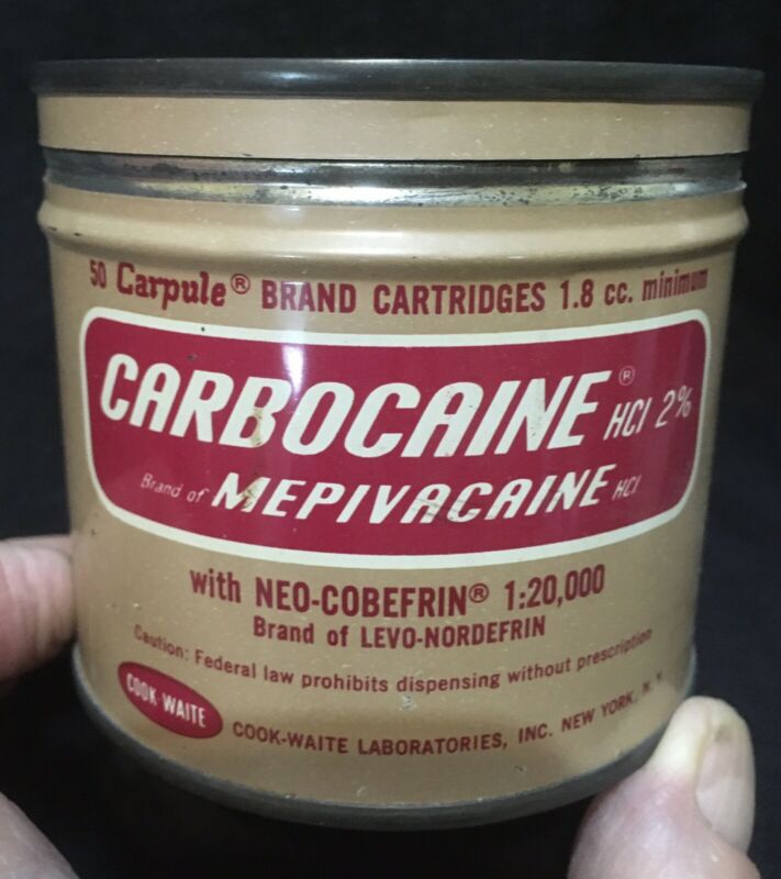 Antique Dental Tin Carbocaine Anesthetic, Empty, Classic Round