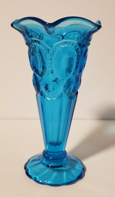 Vintage Medium Blue Depression Glass Footed Vase 6 1 4 Inches Tall