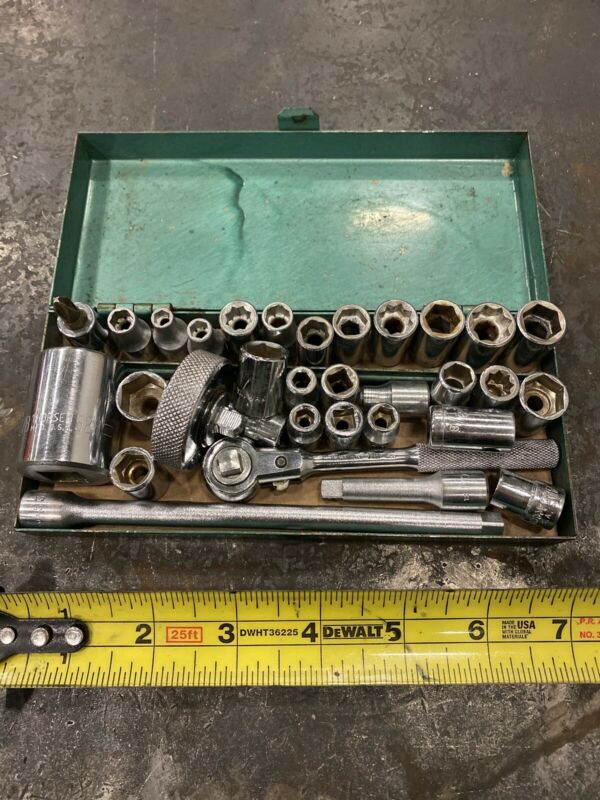 Vintage Thorsen Tools Ratchet and Socket Set 1/4 drive USA Antique