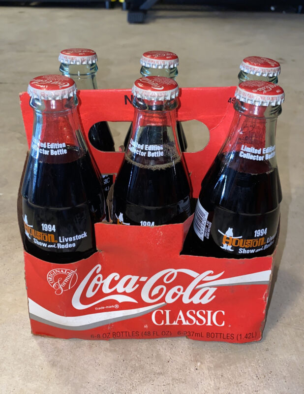RARE 6 Pack Coca Cola Bottles Full 1994 Houston Livestock Show and