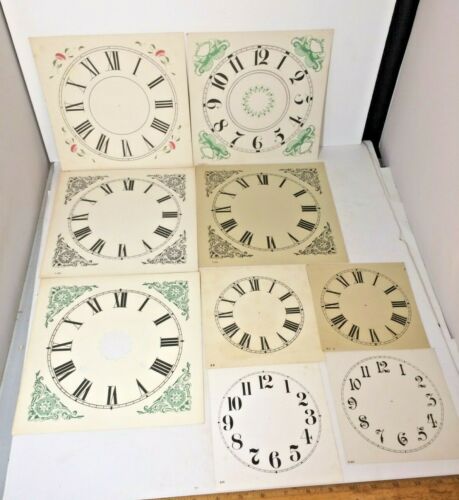Vintage Lot Of 9 Paper Arabic Roman Numerals Clock Dials Nos Parts Vintage Lot Of 9 Paper Arabic Roman Numerals Clock Dials Nos Parts