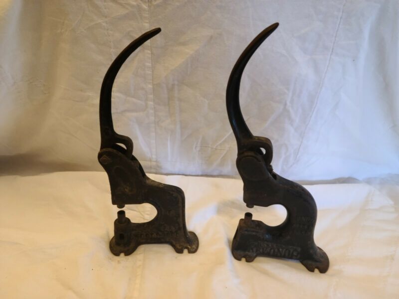 2 Working Antique Primitive Cast Iron Vintage Leather Rivet Press ...