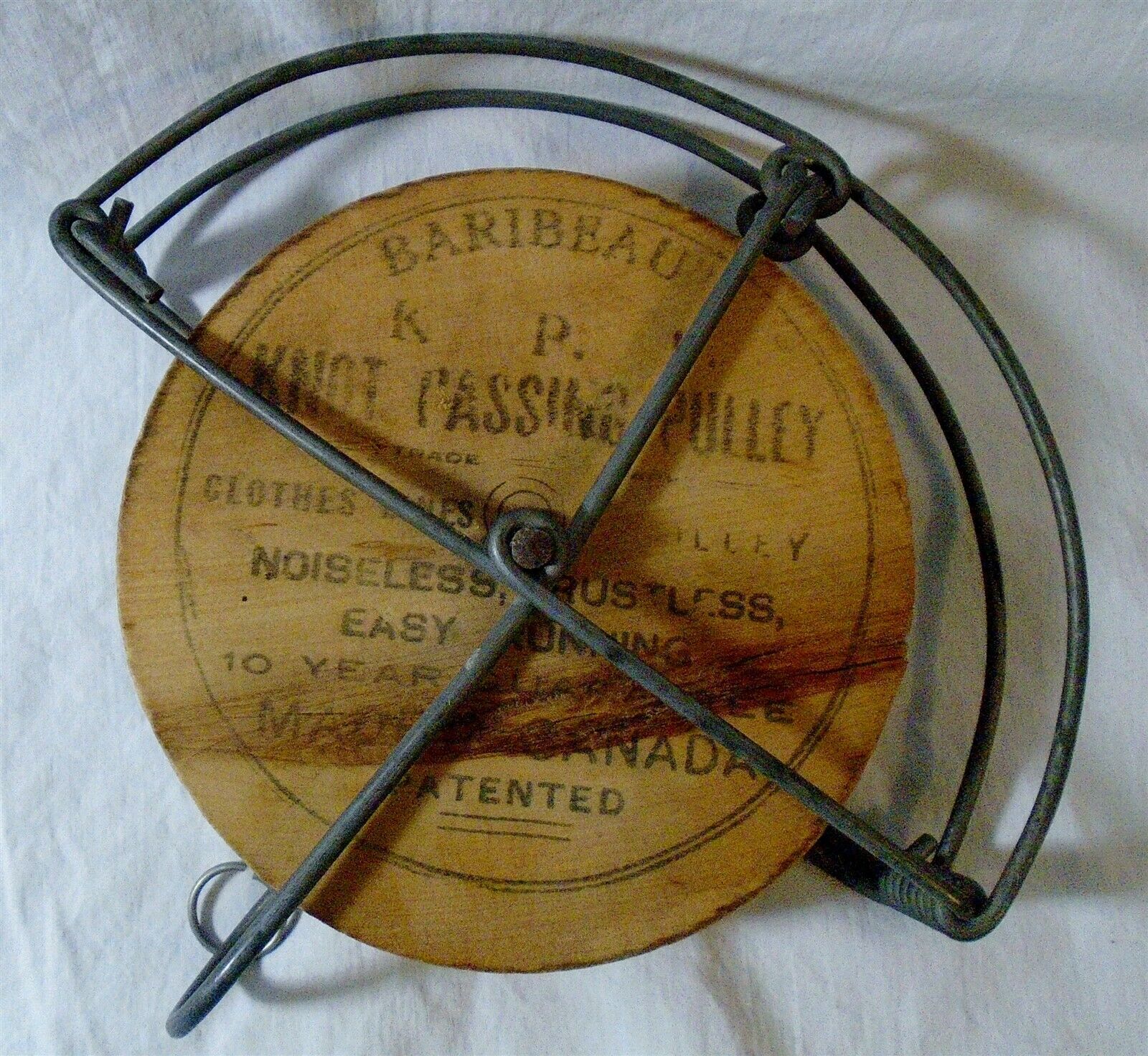 Vintage Baribeau & Son Levis Quebec Canada wooden knot passing pulley