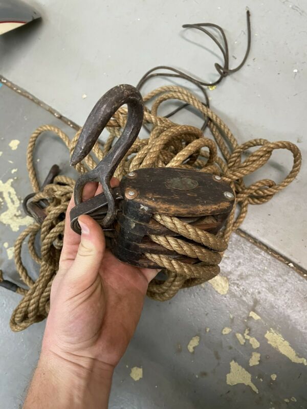 Antique Rope Pulley Block & Tackle Fence Stretcher Farm Vintage Rustic