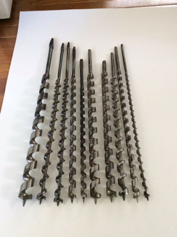 Antique Wood Long Auger Barn Beam Hand Drills Bits, Brace Drill