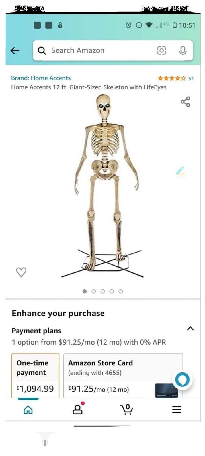 12 FT Foot Giant Skeleton W/ Animated LCD Eyes Halloween Prop Home