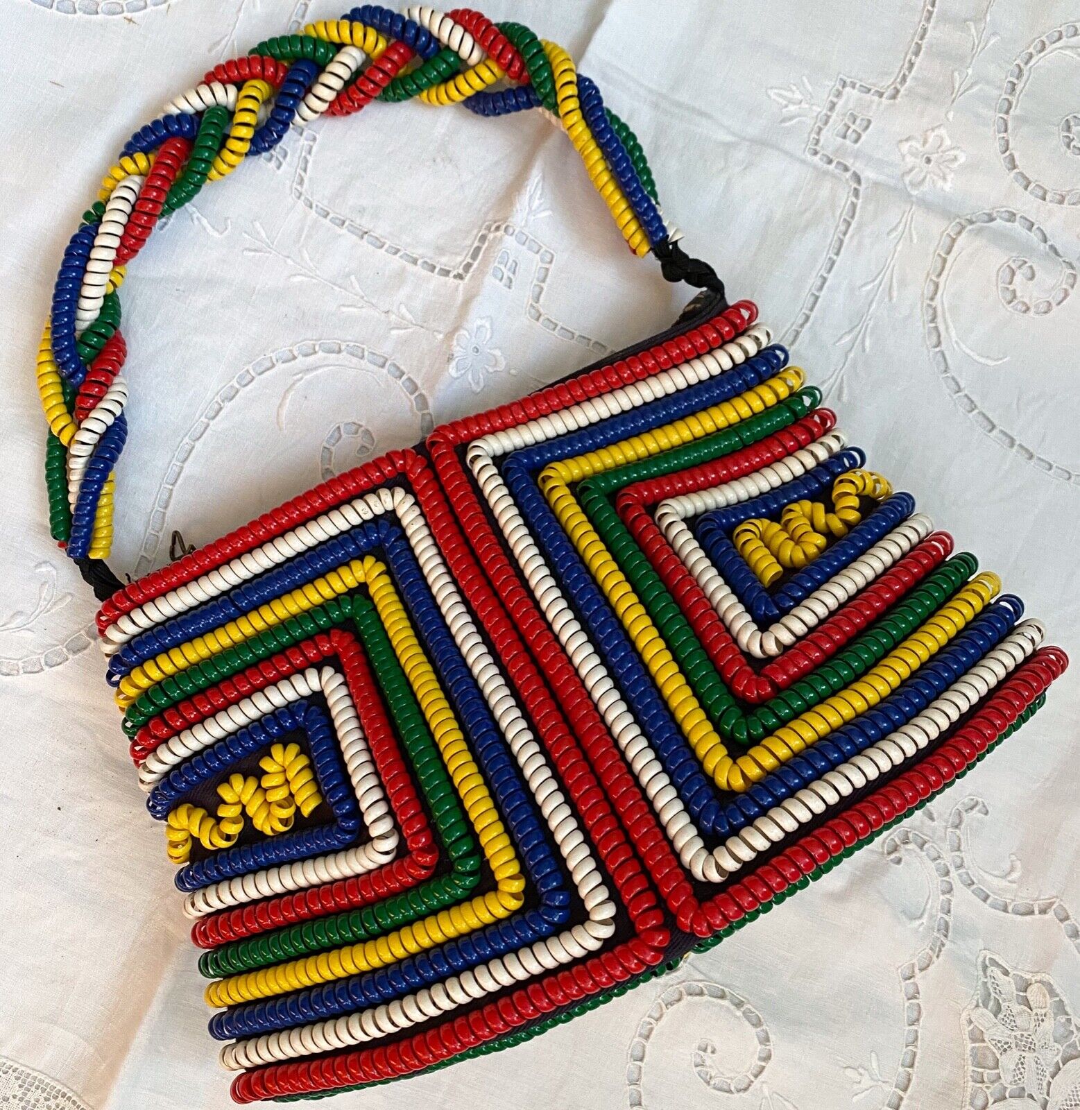 Vintage 1940s Telephone Cord Coil Purse Colorful Handbag 40s Retro WWII ...