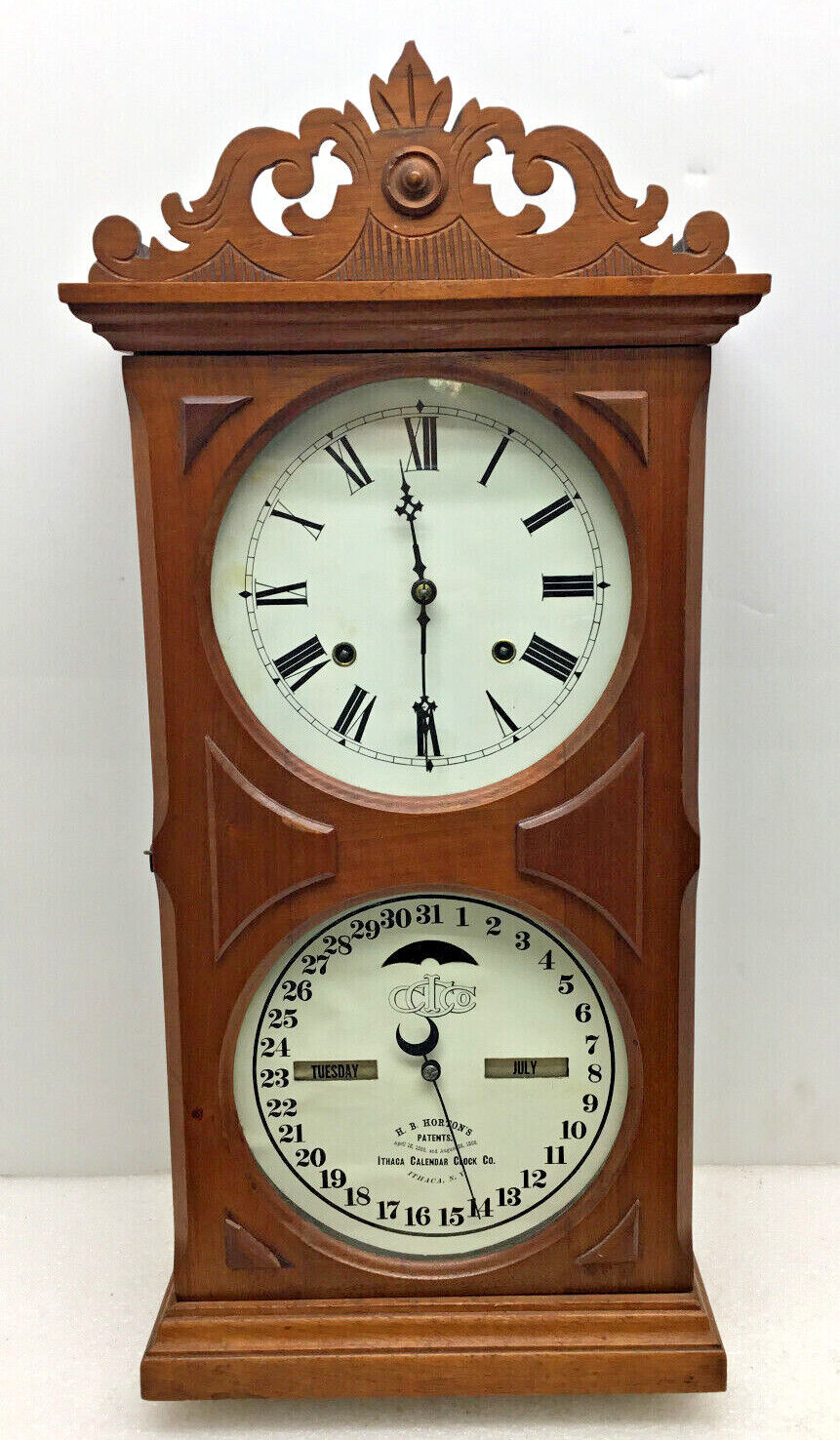 Antique Ithaca Farmers Model 10 Double Dial Calendar Mantel Clock