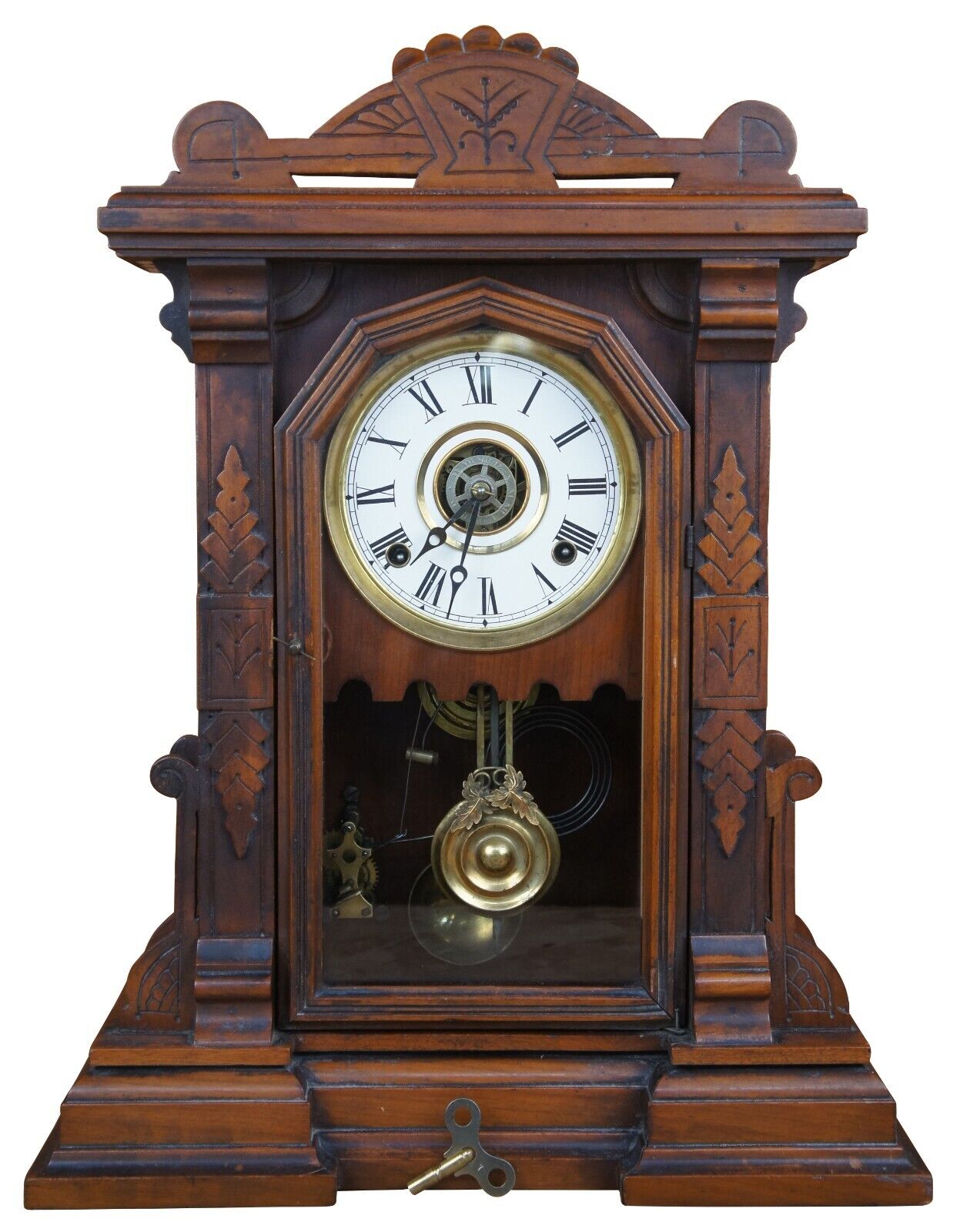 1876 Ingraham Walnut Parlor ClockTime Strike Alarm Antique Price