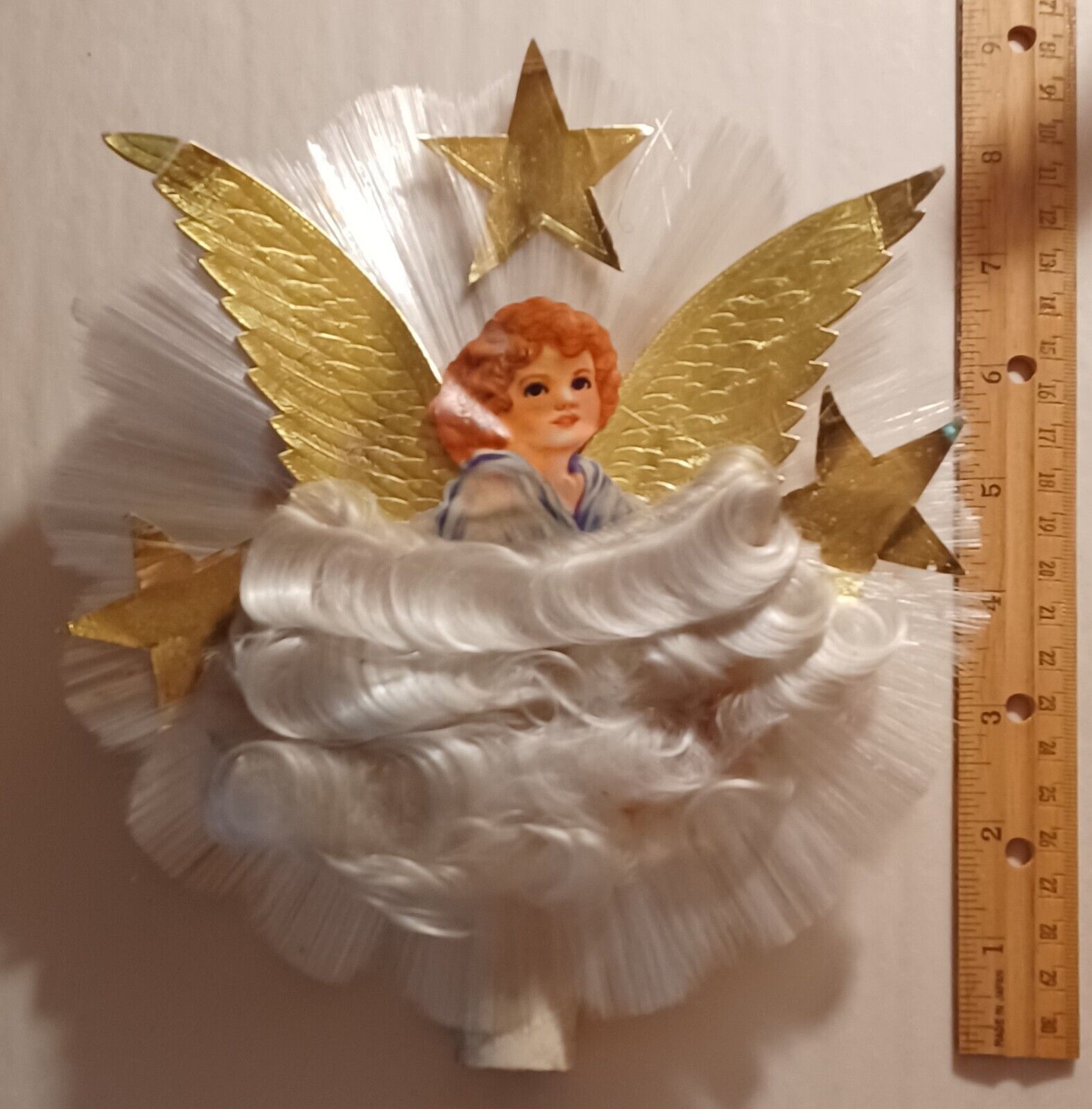 Vintage 1950s Angel Tree Topper Spun Glass National Tinsel Company Die