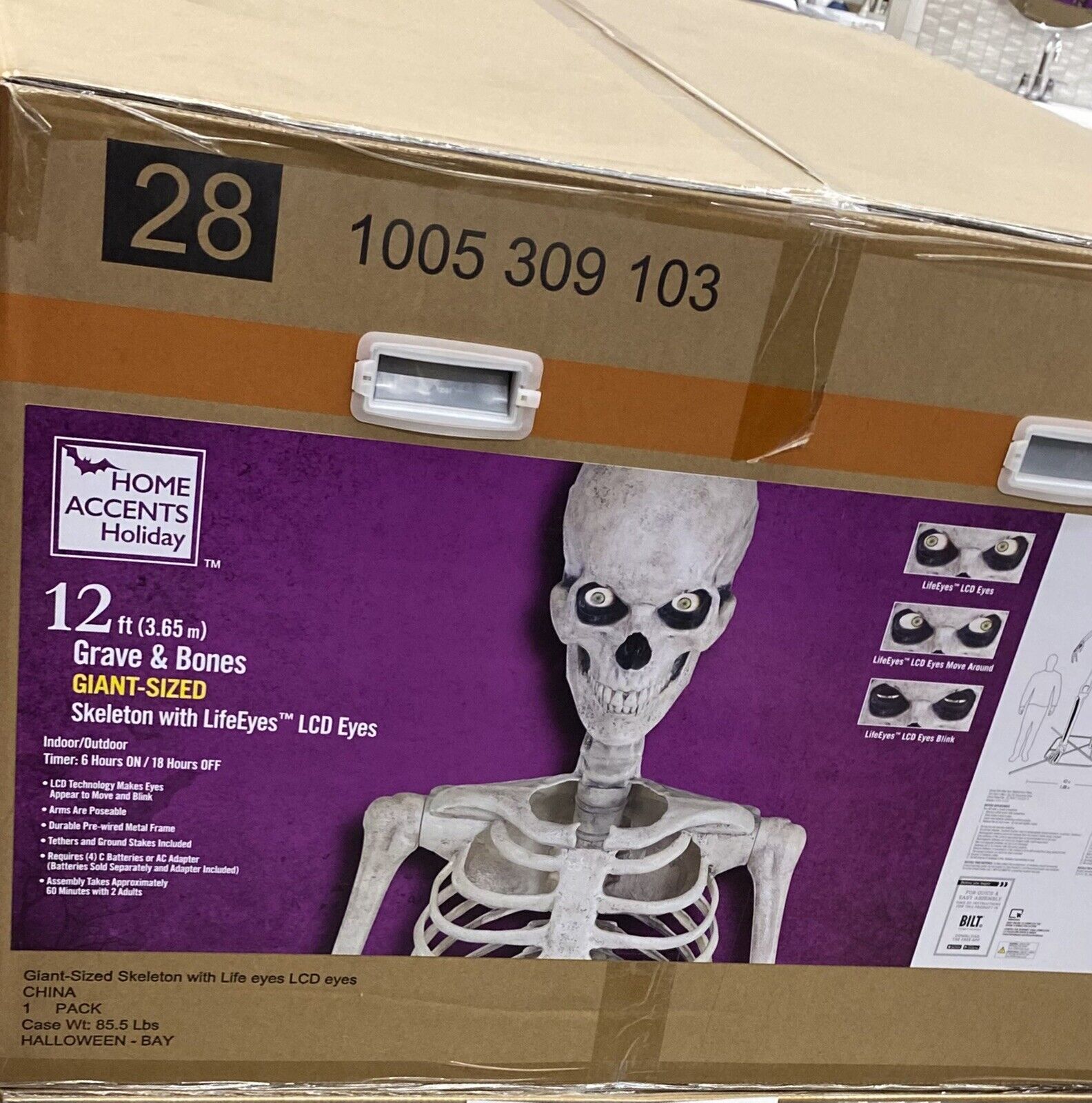 12 FT Foot Giant Skeleton With Animated LCD Eyes Halloween Home Depot