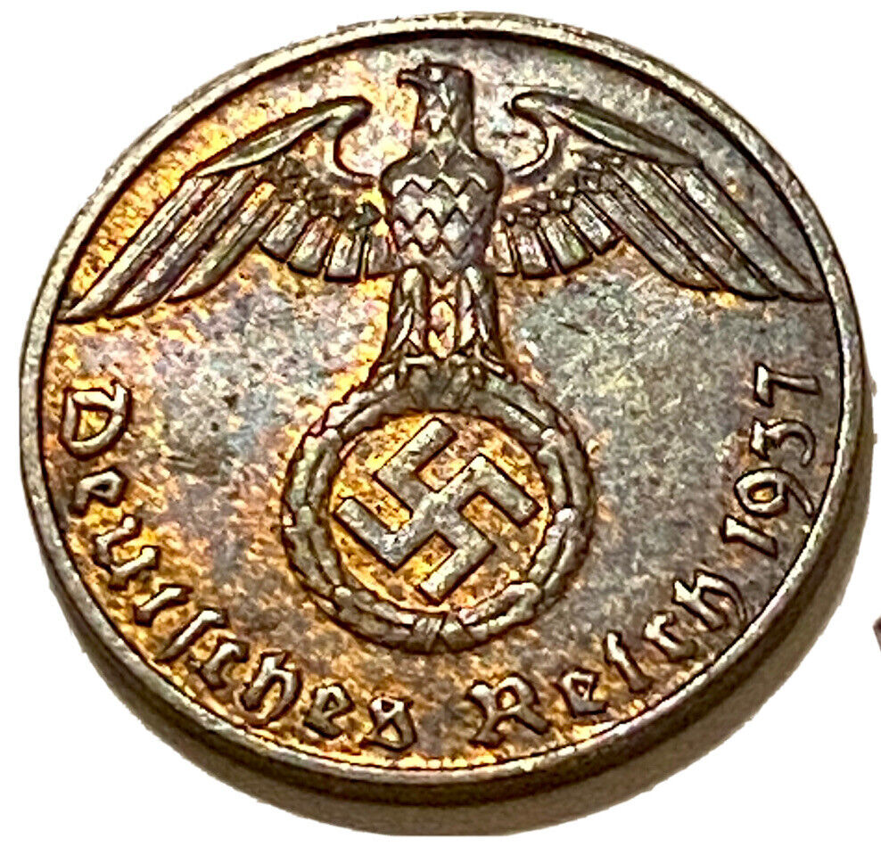 the 1937F Ww2 EAGLE Third Reich World War 2 German Coin NAZI Bronze Antique US Antique Price